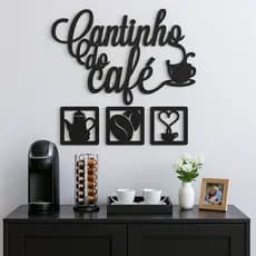 Kit Cantinho do Café Escrita e 3 Quadrinhos em MDF 3mm + Fita Dupla-Face | 30x22cm
