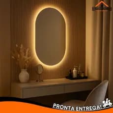 Espelho Grande com LED Quente e Frio Para Banheiro Closet Hall - Com Kit Instalação e Fonte 12v