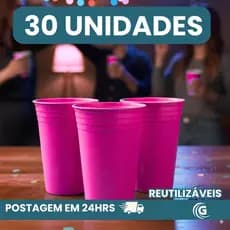 Kit 30 unid Copo Plastico Resistente para Festa 300ml - Reutilizavel