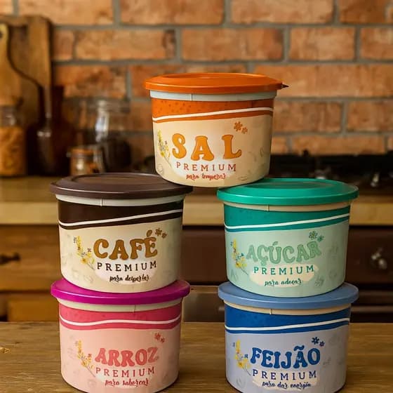 Kit 5 Potes De Mantimentos Plástico Herméticos - Potes Tapoer Cozinha- Porta Mantimentos 2 litros