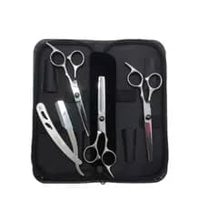 Kit 3 Tesouras Profissionais - 1 Navalhete - 2 Pentes PRATA - 016009