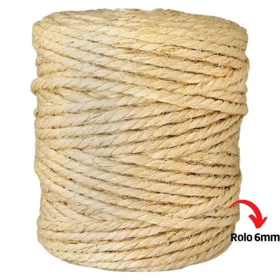Corda Sisal Natural 6mm – 67 Metros | Fio, Cordão, Barbante, Linha – Rolo Fechado