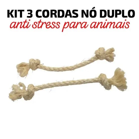 Kit 3 Brinquedos Nó Duplo Sisal Natural – Roedores, Coelhos, Hamster, Porquinho-da-Índia, Cachorro e Papagaio