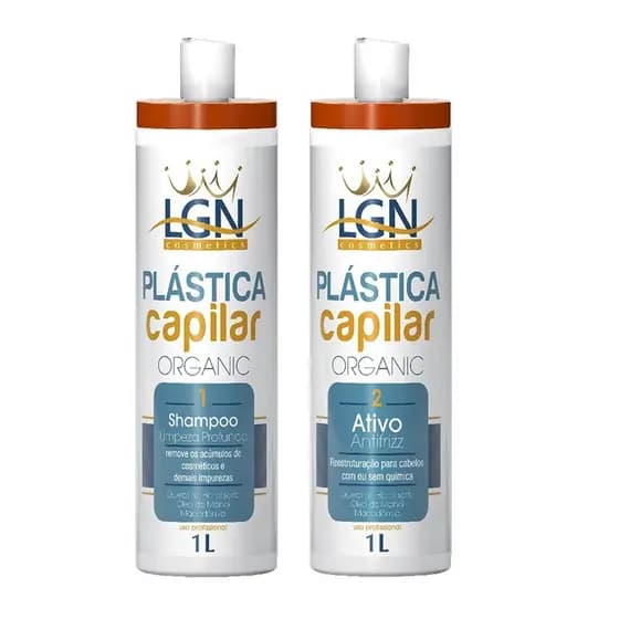 Progressiva Plastica dos fios e shampoo orgânicos efeito japinha Profissional 1L - LGN Cosméticos