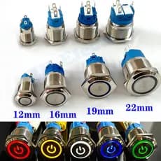 16mm Anel De Luz LED De Metal Botão Interruptor Momentâneo Tipo De Travamento De Energia 24 V 36 48 110-220