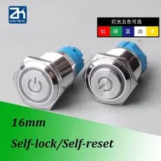 Interruptor De Botão De Pressão De 16mm De Luz De Energia LED Momentária Tipo NO NC Vermelho Azul 24V 36V 48V 110-220V
