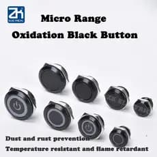 12-24V ring light Anel De Luz Ultra Curto Preto Momentâneo Botão De metal Com Reinicialização Automática À Prova D'água