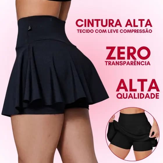 Shorts Saia Academia Cintura Alta Tapa Bumbum Rodada Suplex Premium P ao GG