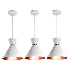 Kit 3 Luminaria Pendente De Teto Luxo Branco com Cobre Decoração Loja, Balcão,  Sala, Cozinha