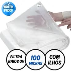 Lona Plástica Transparente 100 Micras Cobertura Proteção Chuva e Sol Ilhós Reforçados