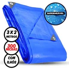 Lona Plástica 3 x 2 Metros Impermeável 300 Micras Azul com Ilhós Reforçados