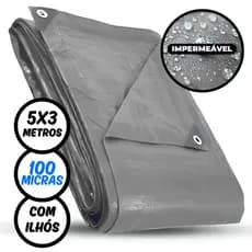 Lona Plástica Multiuso 5 x 3 Metros Cinza Impermeável 100 Micras Cinza