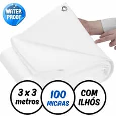 Lona Plástica Branca Impermeavel 3 x 3 Metros Ilhós Reforçados 100 Micras