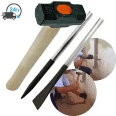 Kit Marreta 1kg Ferro Fundido Com Cabo + Talhadeira Ponteira De Aço Obra Construção Quebrar Parede