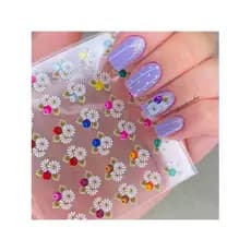 60 Adesivos de unhas 3D Flor branca 01  ( 30 pares).