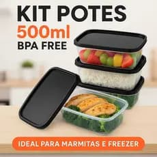 Kit marmita Fitness Pote 500ml BPA Free Transparente Microondas e Freezer Organizador de alimentos
