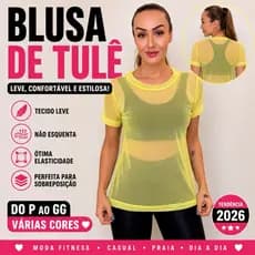 Blusa Feminina Tule Fitness Camisão Fitness Transparente De Academia