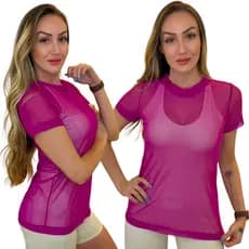 Blusa Feminina Tule Transparente Fitness Camisão Academia Dry Fit
