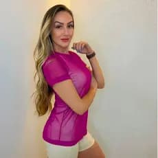 Blusa Feminina De Tule Neon Transparente Academia Fitness Camisão Fitness