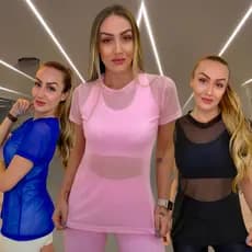 Blusa Feminina de Tulê Transparente Academia Treino Corrida Caminhada Copa