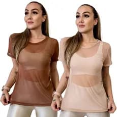 Kit 2 Blusas Academia Caminhada Treino Corrida no Tulê  Fresquinha Leve Envio Imediato 24h