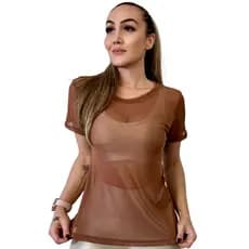 Blusa Do Brasil Feminina Tule Transparente Fitness Camiseta Copa Do Mundo