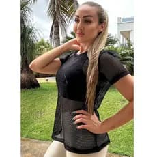 Blusas Feminina Fitness Roupa De Academia Tule Camiseta Dry Fit Treino Arrastão