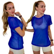 Blusa Feminina Tulê Fitness Academia Transparente Dry Fit