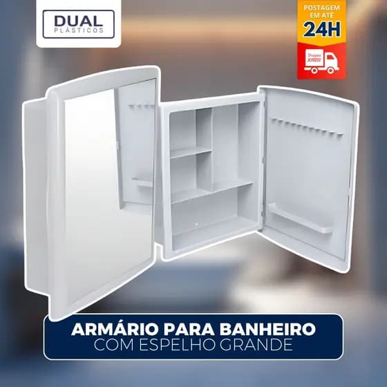 Armário de Banheiro com Espelho Grande Luxo – Armário Suspenso Dual Espaçoso com Porta e Prateleiras