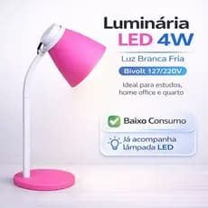 Luminária de Mesa Led 4w Luz Branca Fria 5000k Bivolt - Light Rosa