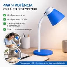 Luminária de Mesa Led 4w Luz Branca Fria 5000k Bivolt - Light Azul