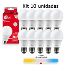 Kit 10 Lâmpadas LED 9W E27 4000K Bivolt Branca Neutra