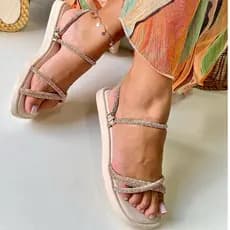 Sandàlia Feminina Flat Rasterinha Exclusiva Com Brilho Strass Leve Macia Confortavél