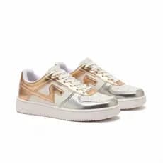Tênis Casual Feminino Blogueira Plataforma Sapatênis Branco Metalizado Prata E Dourado Confortável