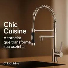 Torneira Gourmet Cozinha Inox com Ducha Extensível Flexível 51,5cm Misturador Monocomando Luxo Alta Pressão