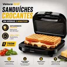 Sanduicheira Elétrica Grill 2 em 1 Antiaderente 750W Prensa Dupla 127V 220V Lanches e Grelhados