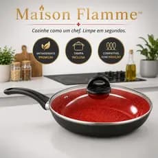 Frigideira Cerâmica Antiaderente 24cm com Tampa de Vidro Indução Cooktop Alumínio Premium Menos Óleo