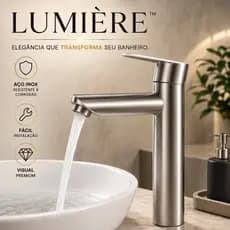 Torneira para Lavatório de Mesa Inox Escovado 1/2 Banheiro Moderna Alta Resistência Premium
