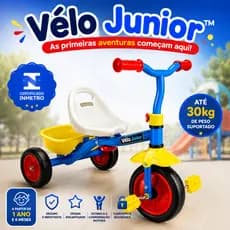 Triciclo Infantil Azul Menino com Cestinha Pedal Até 30kg Certificado Inmetro 1 Ano e Meio Resistente