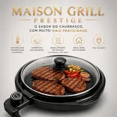 Churrasqueira Elétrica Grill 1200W Sem Fumaça Antiaderente Termostato Ajustável Redonda 110V 220V Premium