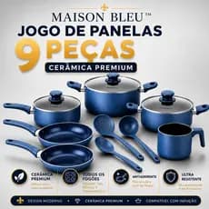 Jogo Panelas Cerâmica 9 Peças Indução Antiaderente Azul Premium Todos os Fogões