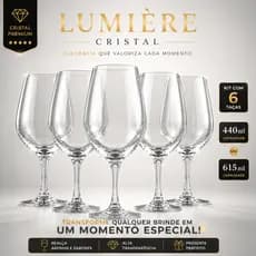 Jogo 6 Taças de Cristal 440ml ou 615ml Água Vinho Gin Drinks Suco Elegante Premium Presente
