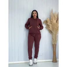 Conjunto Feminino Moletom Moda Inverno Casual Flanelado Com Capuz E Zíper Calça Jogger