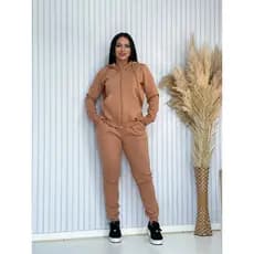 Conjunto Nud Feminino Moletom Flanelado Com Capuz E Zíper Calça Jogger Moda Inverno Casual