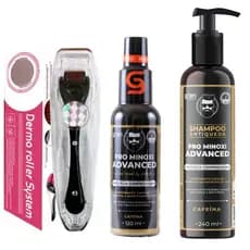 Kit Shampoo Anti queda e Tônico Capilar Pro Minoxi Advanced + Dermaroller Para Cabelo e Barba
