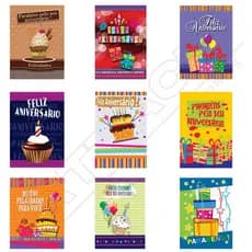 Kit c/ 54 Cartões Aniversário Frase Especial Estampa Divertidos