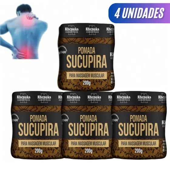 Kit 4un Pomada para Massagem Muscular Sucupira 200g - Rhenuks