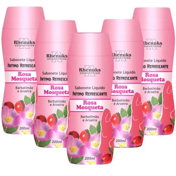Kit 5 Sabonete Íntimo Feminino Rosa Mosqueta 200ML - Rhenuks Cosméticos