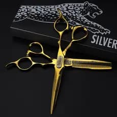 Spot 6 Polegada 440c Tesoura De Cabeleireiro Leopardo Alemão Golden Double Sword Corte De Cabelo Dentes Plano Conjunto D