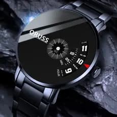 ORUSS Original Aço Inoxidável / Couro de Luxo à prova d'água Moda Moda Preta Relógio Suíço de Quartzo Versão Coreana